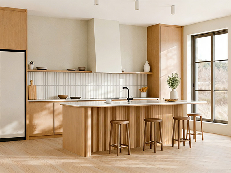 WPC wall panels in the kitchen