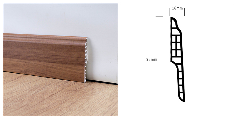 95*16mm PVC Lamb's Tongue Skirting Board