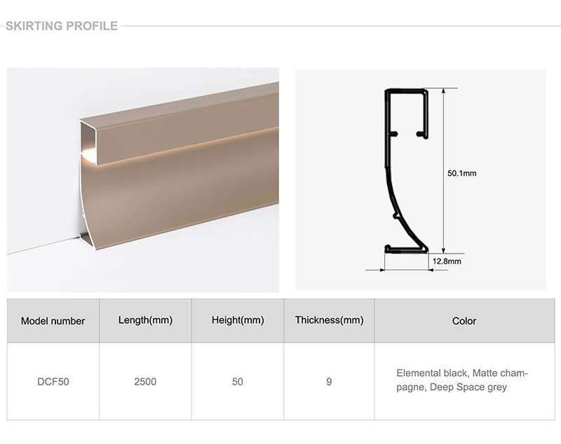 50*9mm LED Aluminium Skirting Board