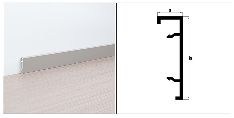 30*9mm Aluminum Alloy Clip-on Skirting Board