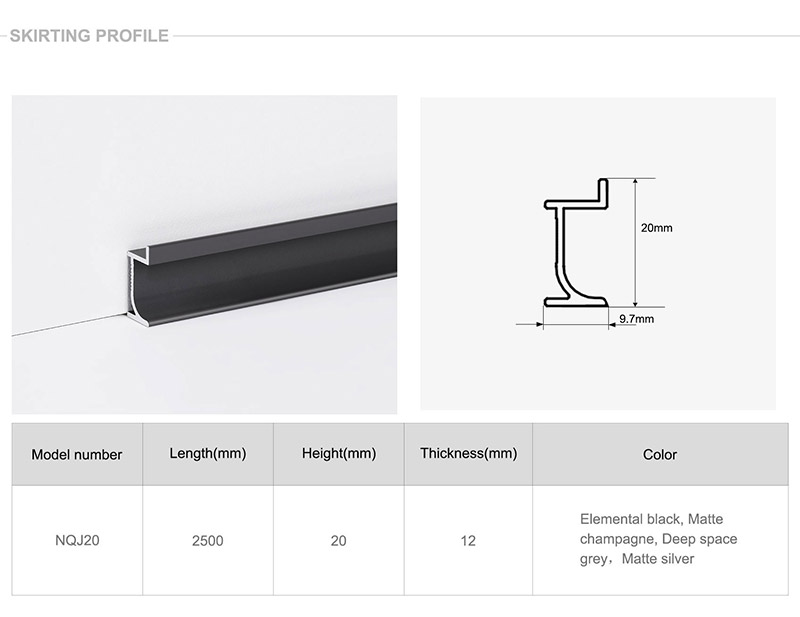 20*12mm Recessed Aluminium Skirting