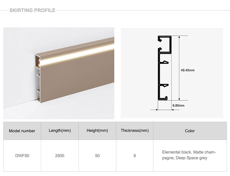 50*9mm LED Aluminum Skirting Board