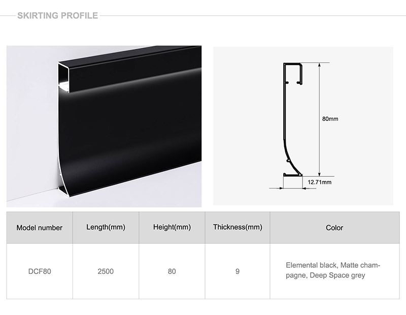 80*9mm LED Aluminium Skirting Board
