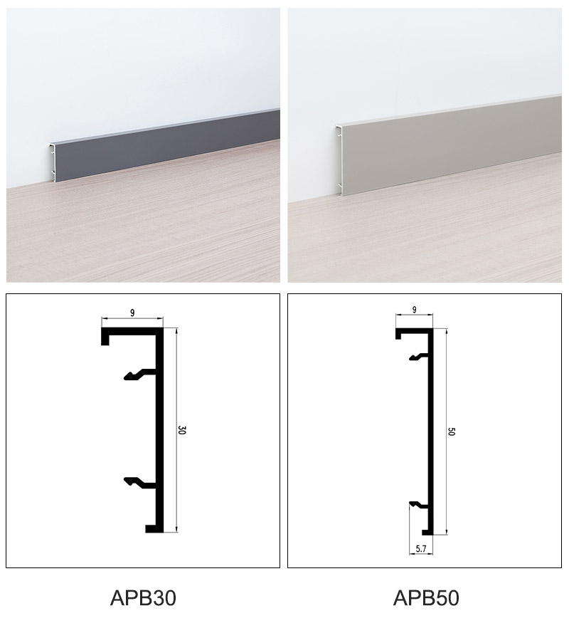50*9mm Aluminum Alloy Clip-on Skirting Board
