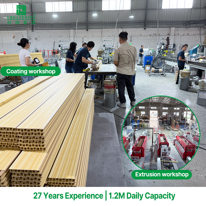 Actual photos of PVC gridded wall panels from the factory