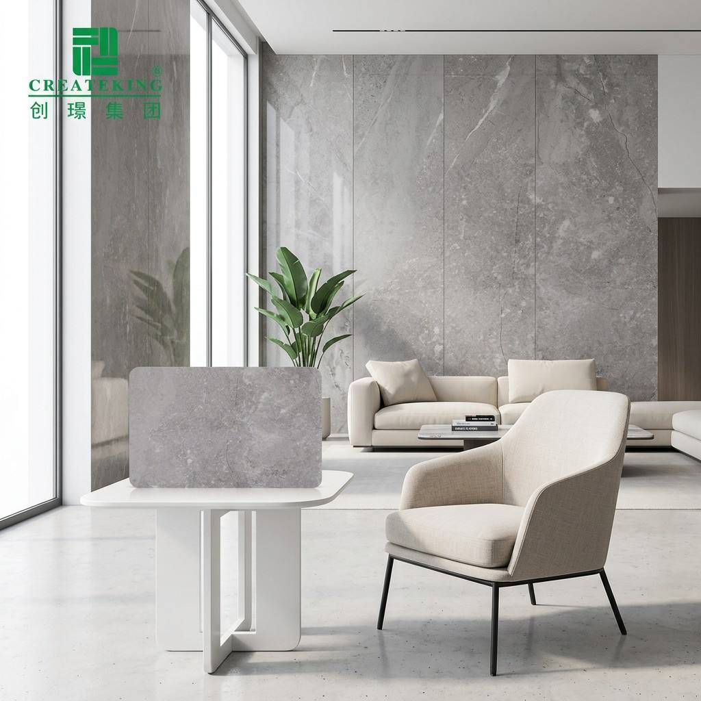 White Marble PVC Sheet 1220x2440mm installed in a modern bathroom Chile project