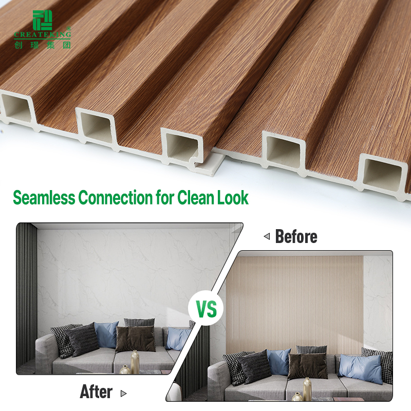 Seamless connection and before after installation of PVC wall panels