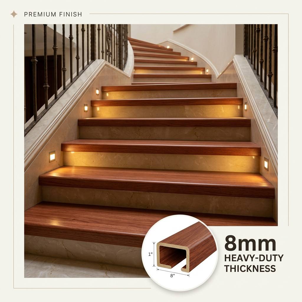 8mm Heavy-Duty SPC Full Wrap Stair Nosing for Luxury US Home Remodeling