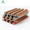 Stacked wood grain finish PVC fluted panels close up view