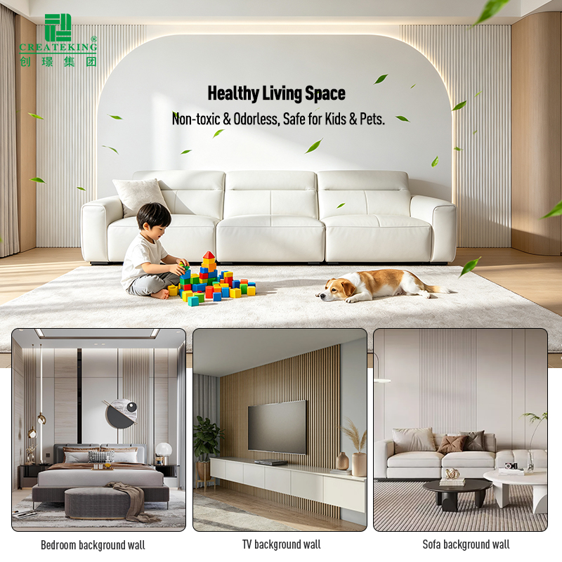 Modern living room interior wall decoration with PVC fluted panels
